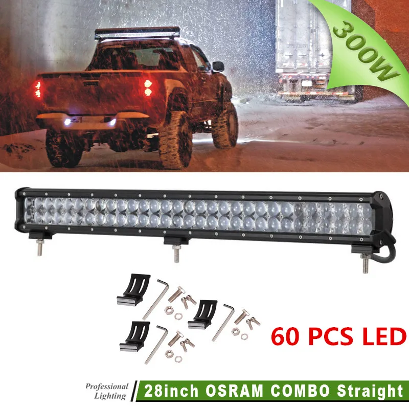 

28 Inch 60X5W 300W LED Light 9-32V ATV Car LED Work Light Offroad Combo Driving Lamp Car Boat 4WD