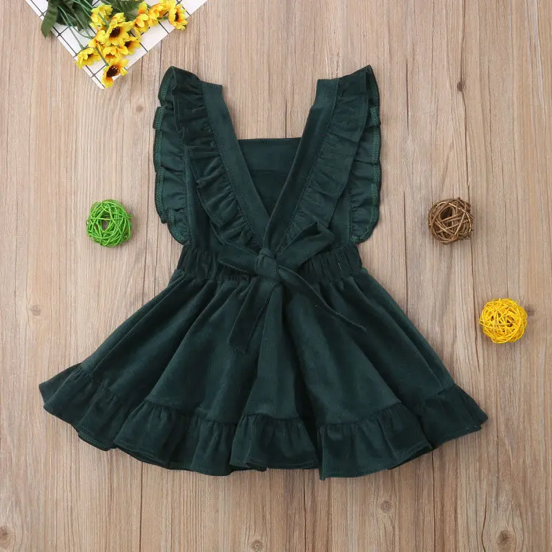 Toddler Baby Girl Solid Sleeveless Ruffles Velvet Backless Princess Dress