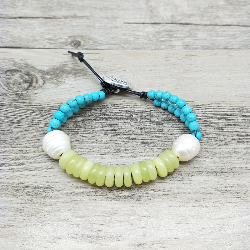 

New Fashion Charm Bracelet Natural Pearl & Lemon stone Beads Synthetic Beaded Bracelet Bohemian Jewelry For Women