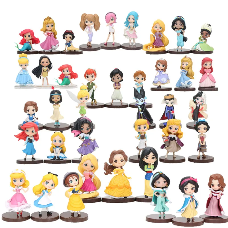

3pcs/set 6-8cm Q Posket Princess Figures Mulan Mermaid Rapunzel Tangled Tiana PVC Action Figure Model Doll Toys Gifts