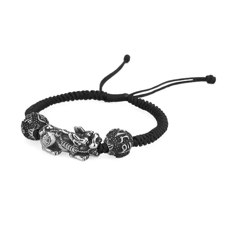 

Pixiu rope Bracelet men's Beads Bracelets stainless steel Jewelry Adjustable Chinese style amulet lucky rope bangle 2018