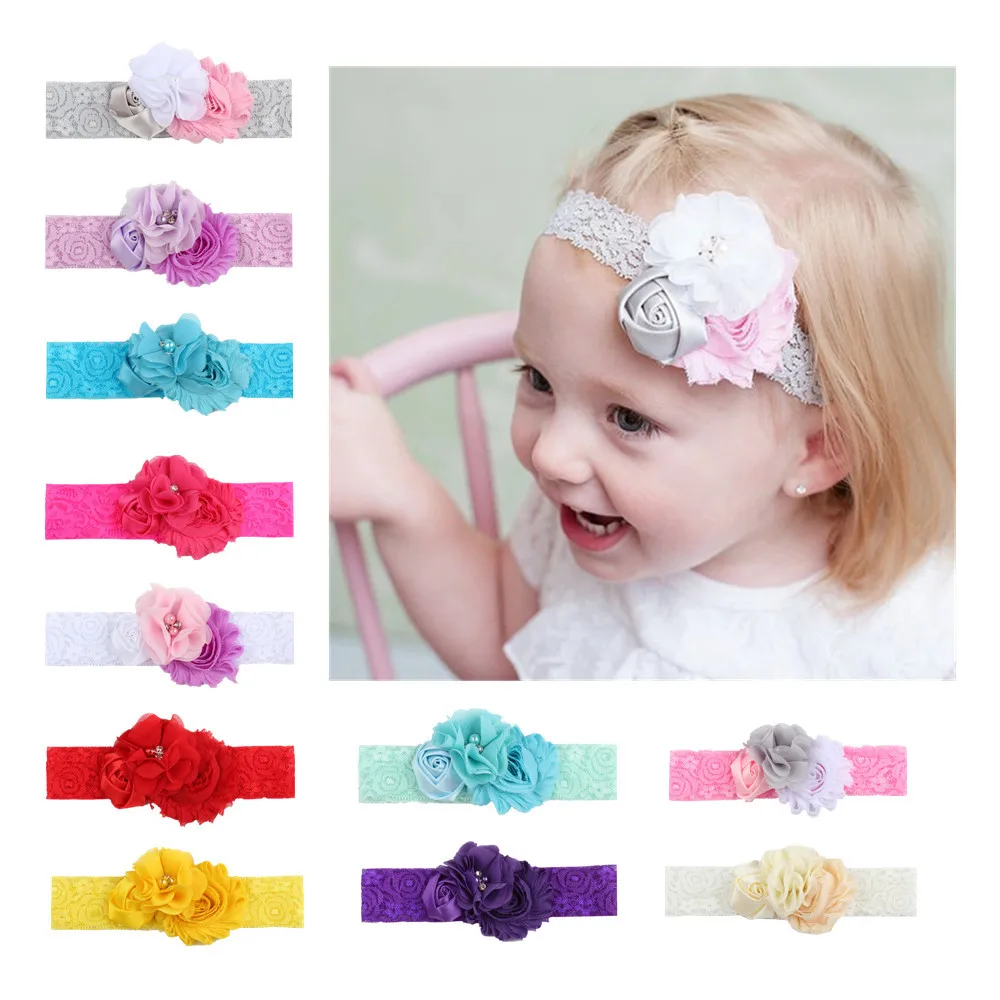 Sha Pu 10pcs baby hair band combination flower lace elastic children hair band contracted wind