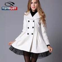 Double Breasted Wool Coat Women 2016 Fashion Winter Coat Women Dress Elegant Red White Black Long
