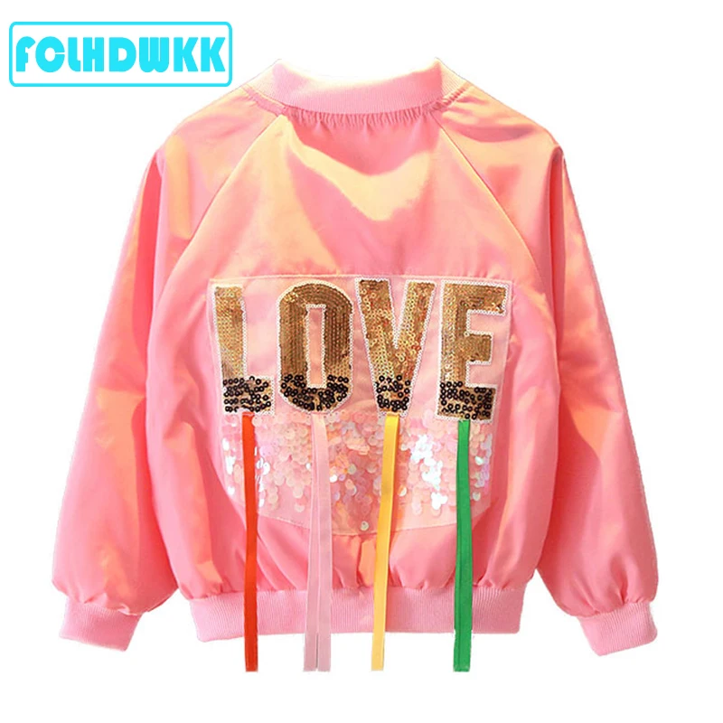 

90-160CM Spring 2019 Girls Jackets Children Outerwear Embroidery Girls Coats Casual Jackets For Girls Love Flower Kids Clothes