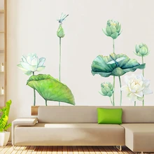 

120*185CM Large Green Lotus Flower Home Decoration Vinyl Wall Stickers Chinese Style 3D Wallpaper Living Room Bedroom Decal