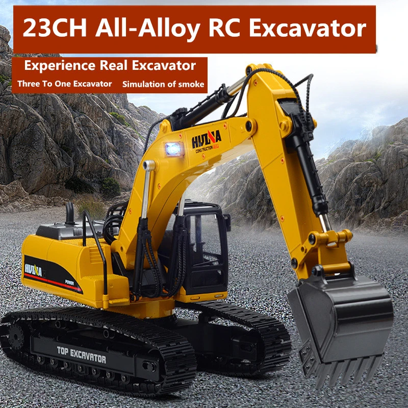 Myste Excavadora hidráulica de 24 canales con mando a distancia con luz LED y batería 1:14 mando a distancia con función completa de vehículo de construcción 2,4 GHz