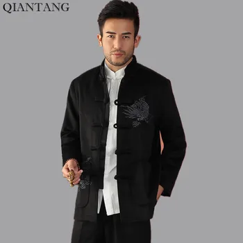 

Black Handmade winter Men Cashmere Kung Fu Jacket Coat Traditional Chinese Outerwear Size M L XL XXL XXXL hombre chaqueta Mim03A