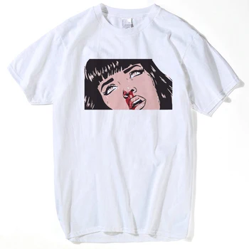 

100% Cotton Movie Mia Wallace Tshirts Men Fashion Summer t-shirts Tshirt Hip Hop Girl Printed Top Tees streetwear Harajuku Funny