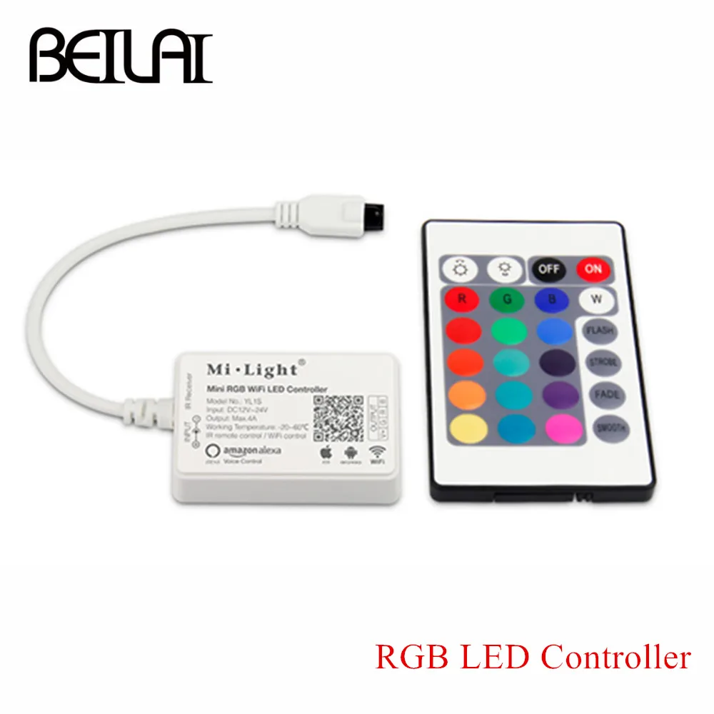 

Milight WIFI LED Controller RGB Controller DC12V 24V 4A Mi Light LED Wifi RGB LED Strip Controller Support Alexa APP Control