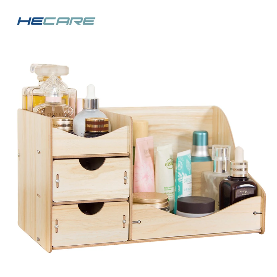 comprar HECARE Dropshipping Organizador Cosmetic Gavetas Organizador de Maquiagem De Madeira Estilo Moderno DIY Organizadores para Cosméticos Pincéis de Maquiagem