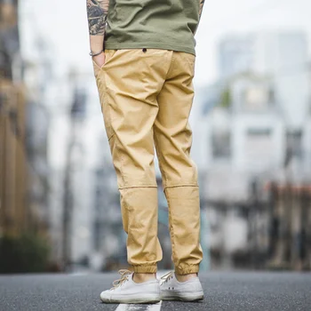 Maden Men’s Casual Cotton Twill Jogger Pants Ankle Length Pants With Expandable Drawstring Waist Multi Pocket Khika Blue Grey grey casual drawstring waist zipper design pants with four pockets