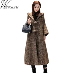2018 зимнее пальто для женщин широкий полушерстяные Oversize длинный плащ с капюшоном твидовое пальто шерстяное пальто