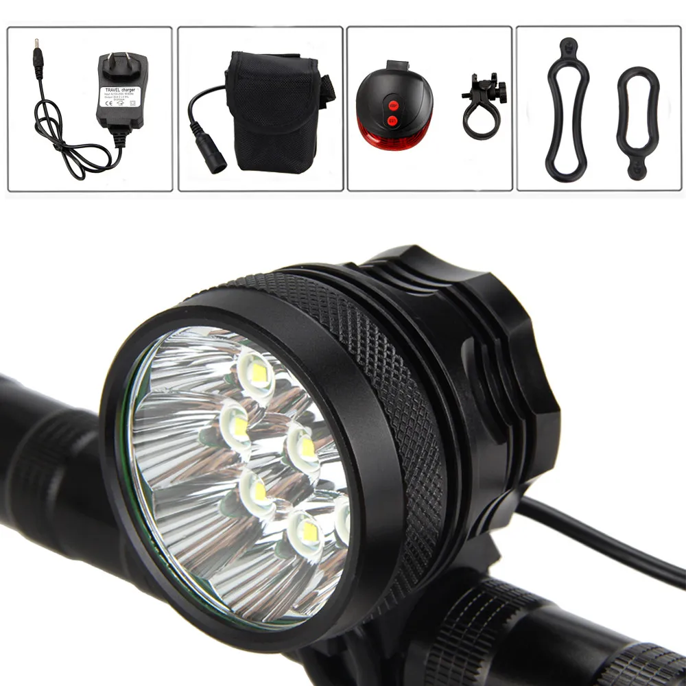 

Waterproof 15000LM 9x XML U2 LED Front Bike Light Bicycle Lights Flashlight+12000mAh Battery+AC Charger+Red Taillight