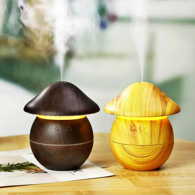 

GRTCO USB Mushroom Wood Grain Aroma Diffuser Ultrasonic Cool Mist Air Humidifier with 7 Color LED Night Light for Office Home