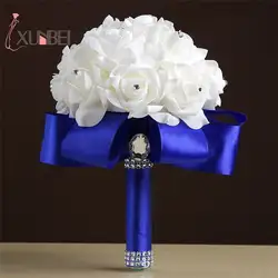 Ручной работы невесты пена свадебный цветок Королевский синий букет Крем атласные розы Искусственные цветы Букеты Свадебные De Novia
