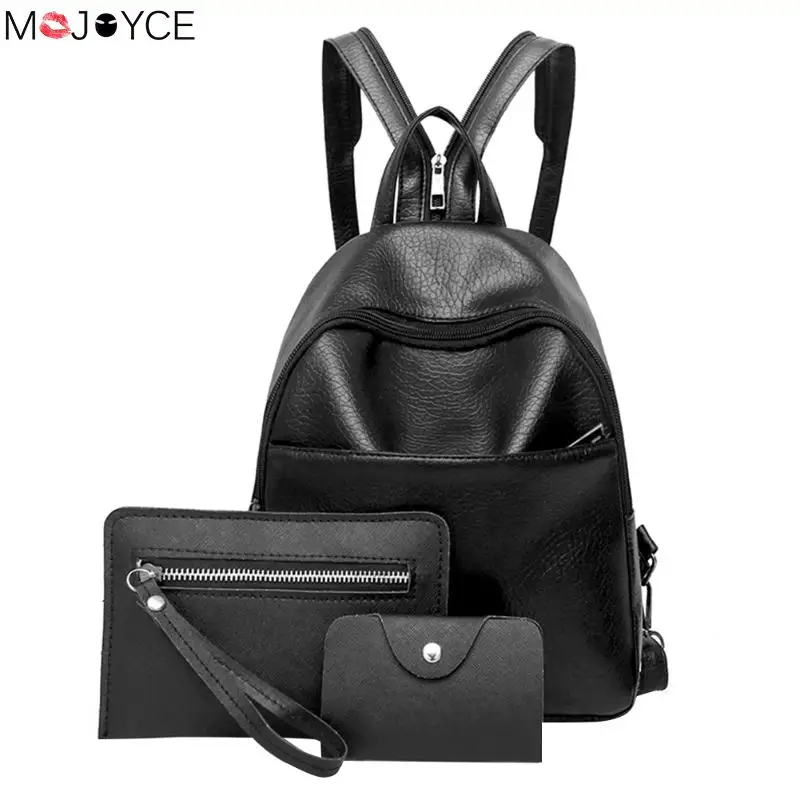 Small Soft Black Leather Backpack for Teenager Girls Famous Designer Schoolbag Purse Female Backpacks Mini Sac A Dos 3pcsset Small Soft Black Leather Backpack for Teenager Girls Famous Designer Schoolbag Purse Female Backpacks Mini Sac A Dos 3pcsset