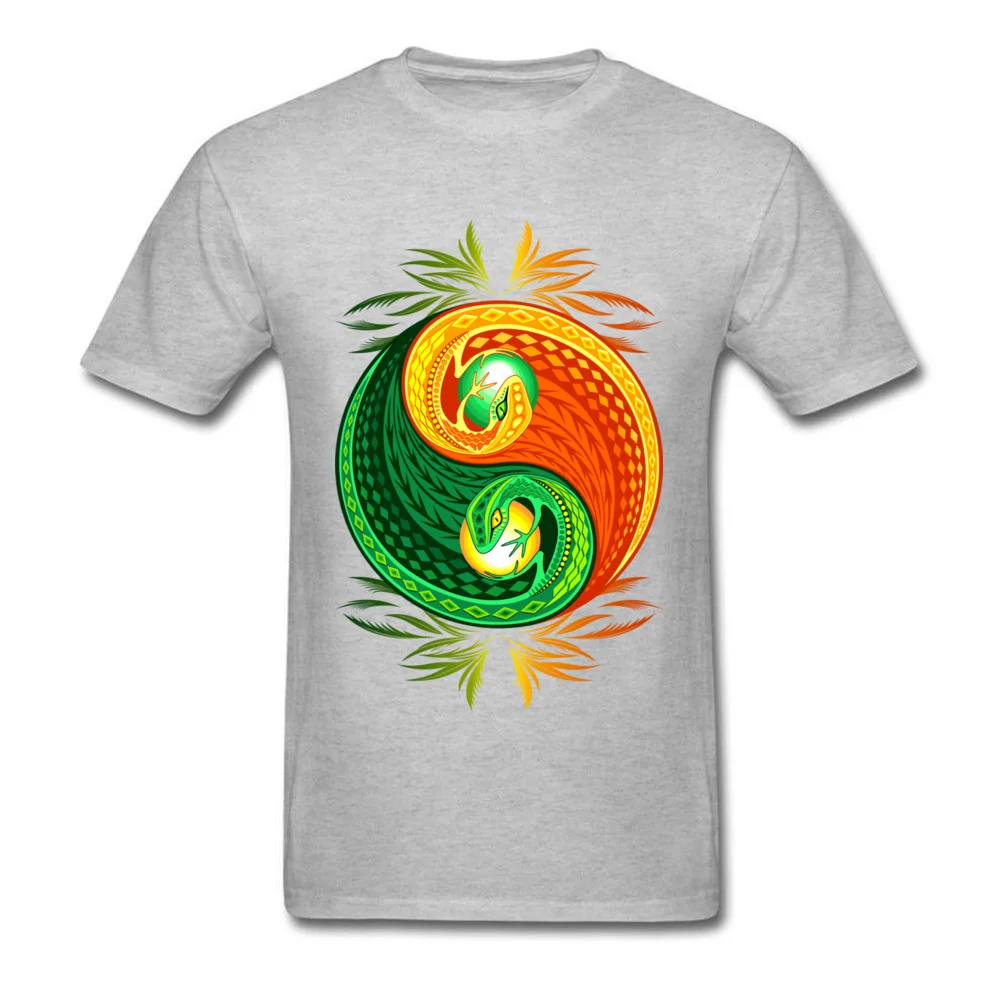Company Leisure Printed T-shirts O Neck Cotton Fabric Male Tops Shirts Short Sleeve Father Day Printed Sweatshirts YinYang Gecko Lizard Opposite Colors Sign grey