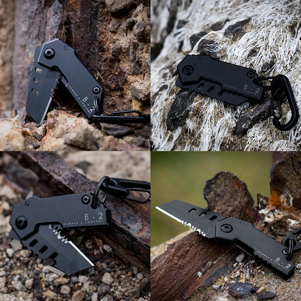 B2 Bomber Nano Blade mini knife Swiss military knife bearing steel retired knife folding keychain Camping Outdoor Knife Tools