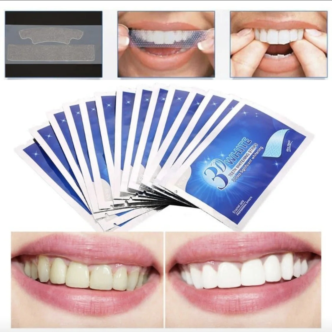 

3D White Gel Teeth Whitening Strips Oral Dentistry Hygiene Care Dental Whitener Tools Dentist Double Elastic Veneers for Teeth