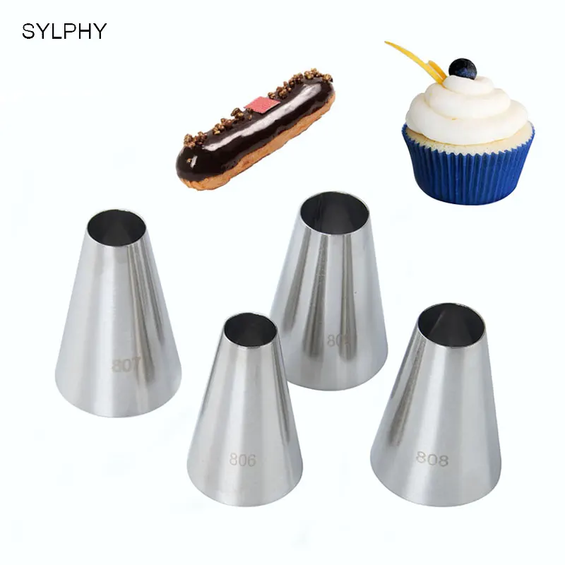 

SYLPHY #806#807#808#809 4pcs Round Nozzle for Cream Large Metal Cake Decorating tips Set Baking Tools Pastry Nozzles