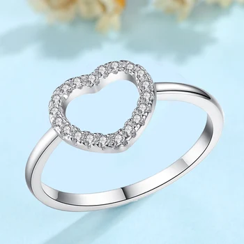 

FOREWE New Classic Genuine 925 Sterling Silver Hollow Heart Ring Pave Clear CZ Romantic Love Wedding Ring for Women Jewelry Gift