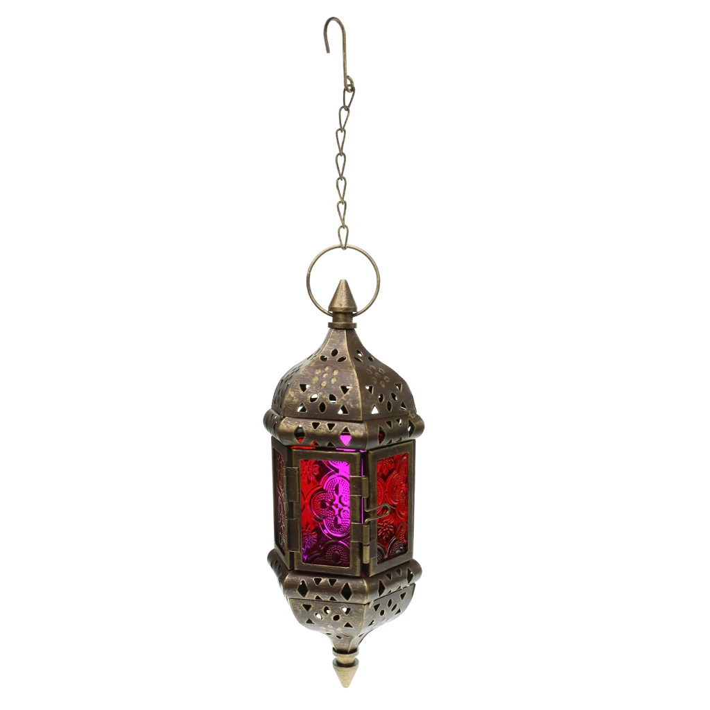 Classic Moroccan Windproof Candle Holders Votive Iron Glass Hanging Candlestick Wedding Decoration Candle Lantern Home Decor