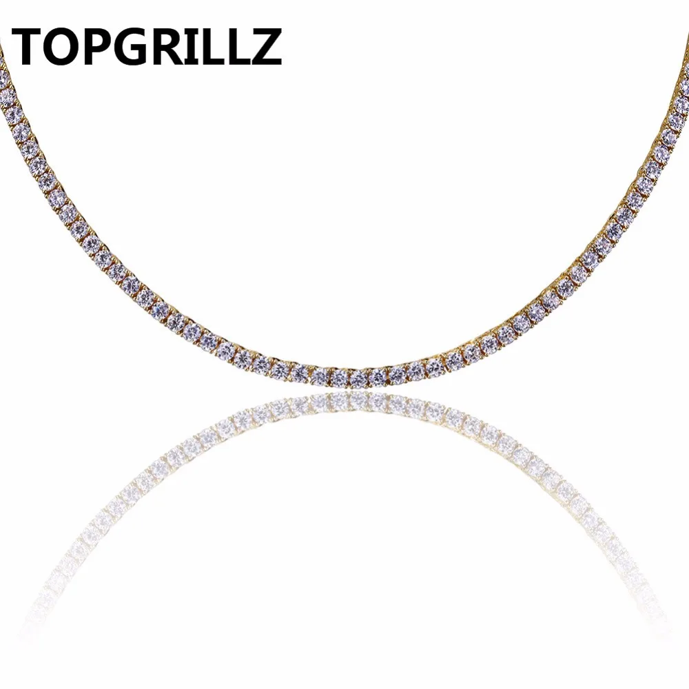 

TOPGRILLZ Hip Hop Male Jewelry Necklace Copper Gold/Silver Color Plated Iced Out Z Stone Tennis Chain 2.5mm Necklace 18" 22