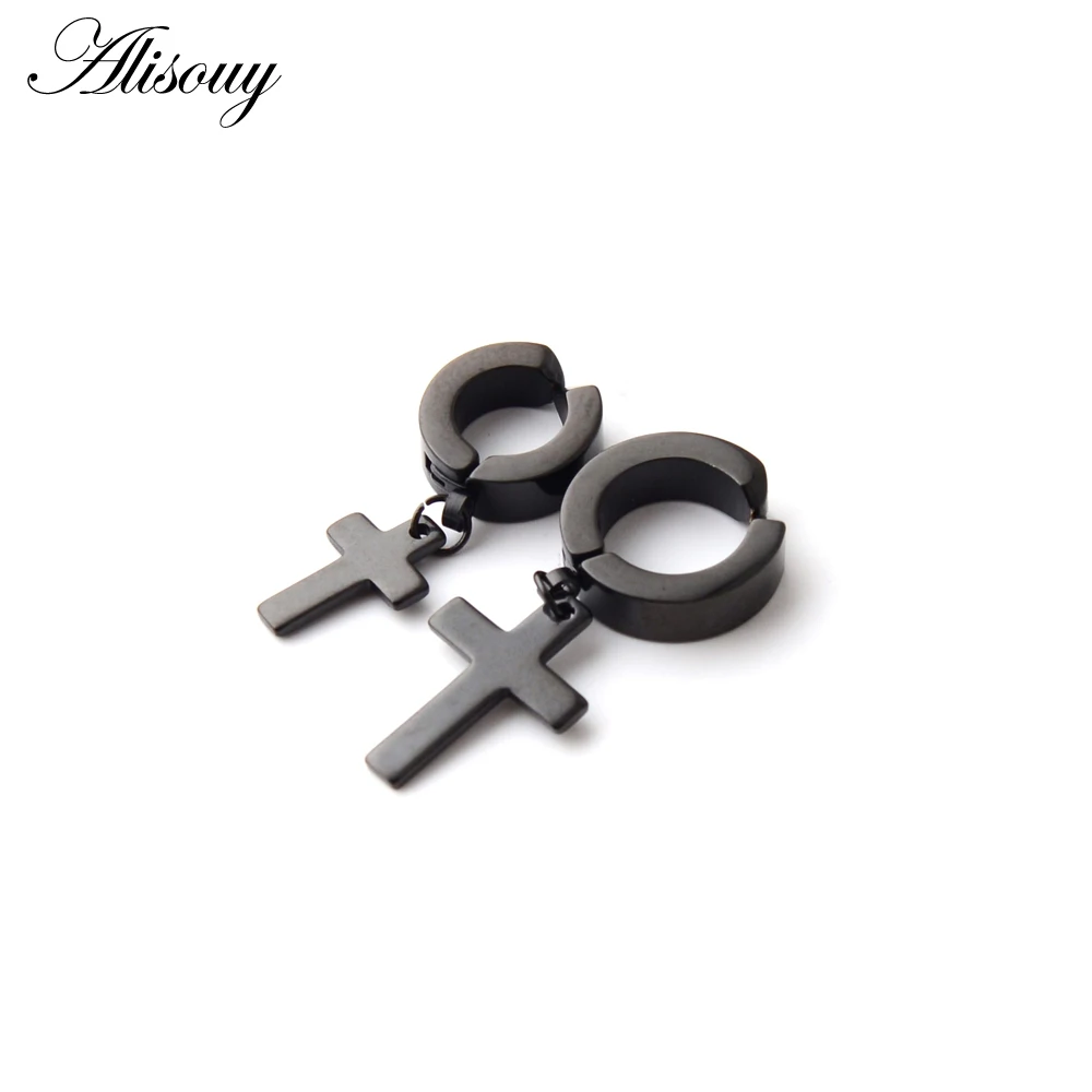 Alisouy для мужчин и женщин из нержавеющей стали серьги-подвески в стиле панк крест Huggie серьги круг Простой ушной пряжки