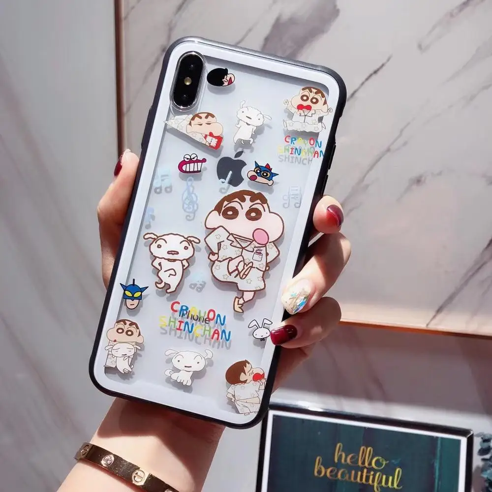 

Japan crayon shin chan Mobile case Cartoon Glass Phone Case For iphone 6s 7 8 plus x xr xs max Cases Lovely Cute