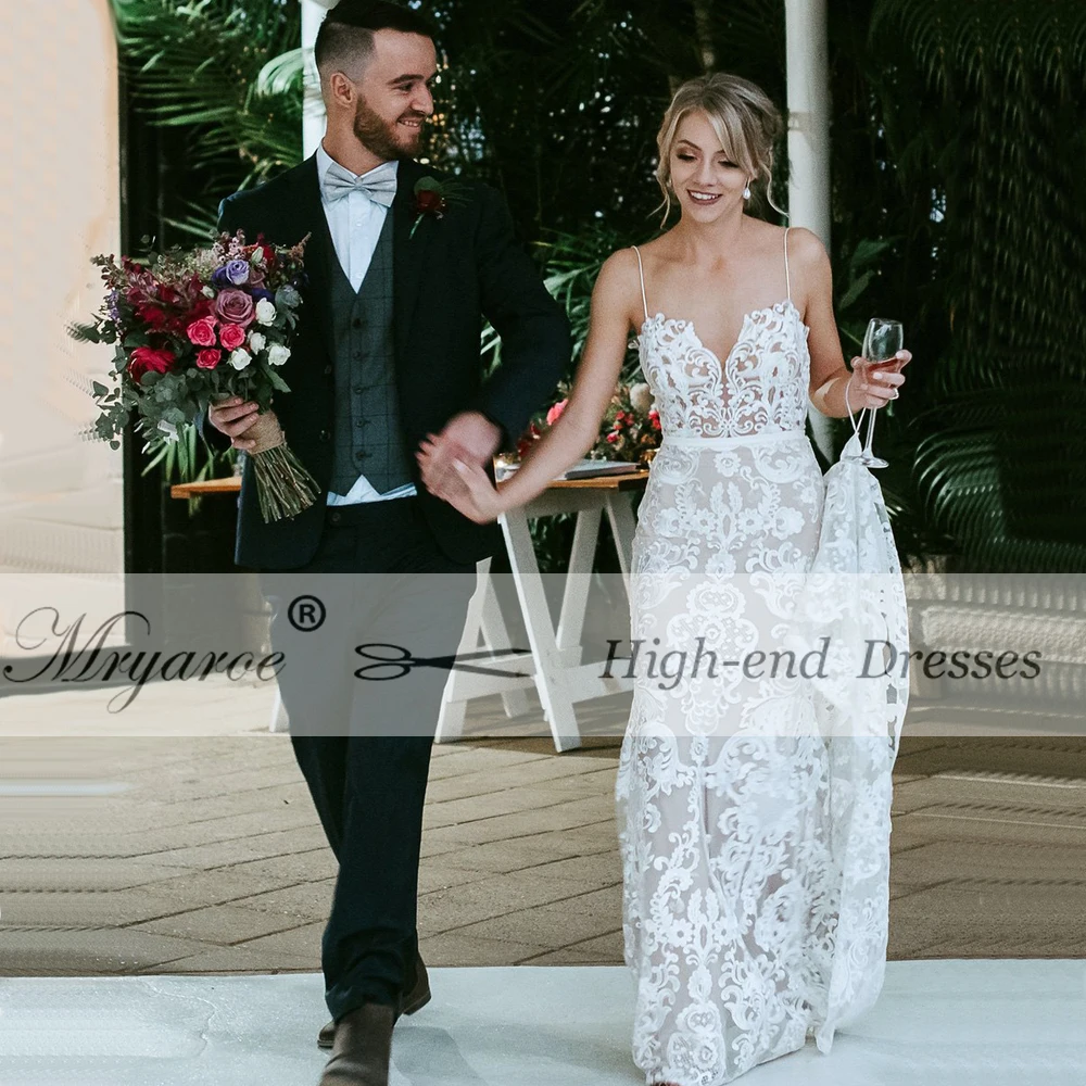 Mryarce 2019 Luxury Exquisite Lace Mermaid Wedding Dress Spaghetti Straps Open Back Bridal Gowns  (5)