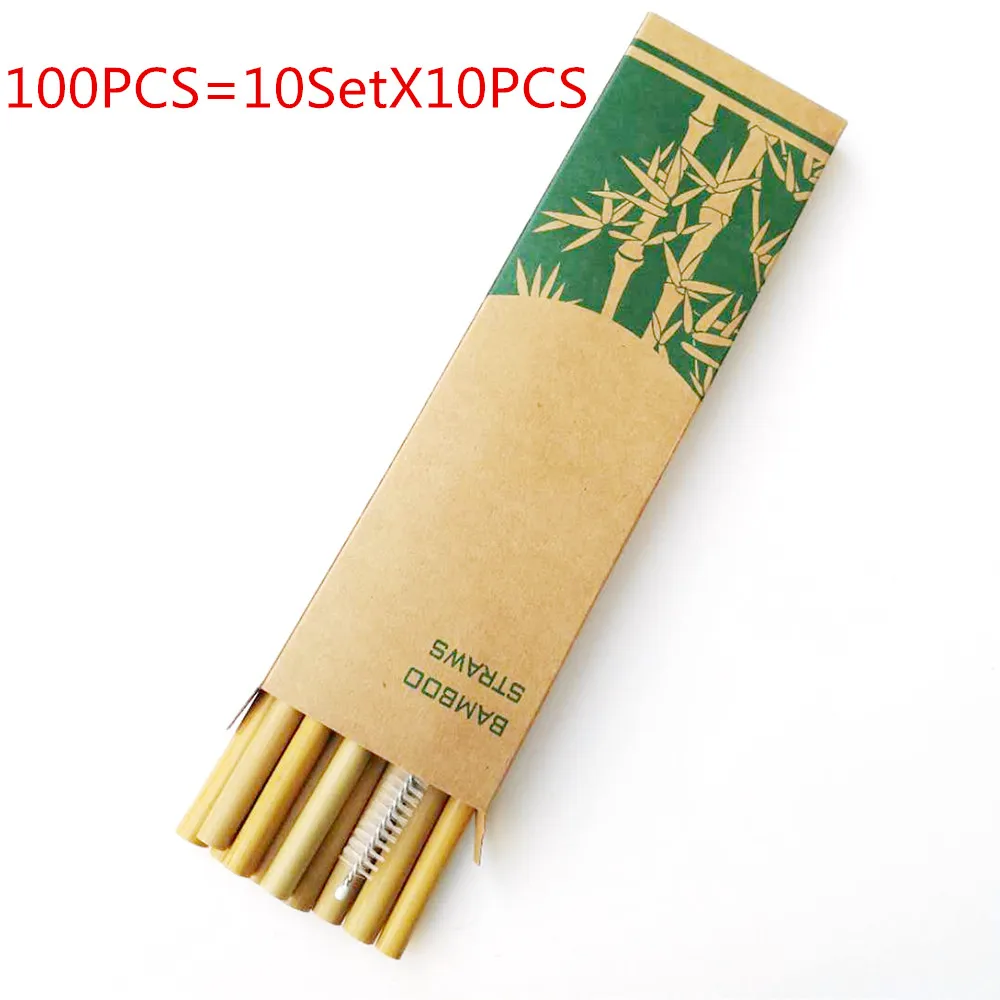 

100pcs/lot Bamboo Drinking Straws Reusable Eco-Friendly Party Kitchen + Clean Brush Useful kitchen Tool 2019 New
