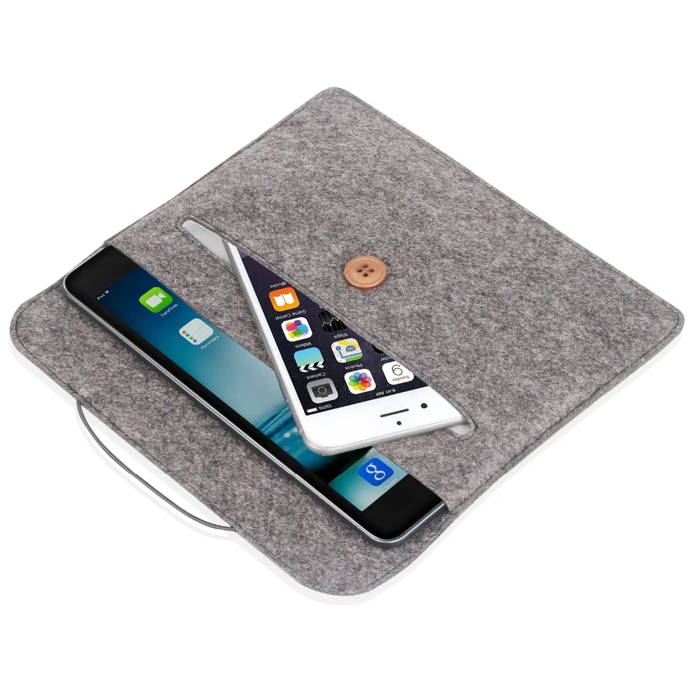 

Luxury Business Universal 7" Tablet Wool Pocket Soft Leather Case Sleeve Phone Bag Pouch For Apple iPad Mini 2 3 4 iPhone X 8