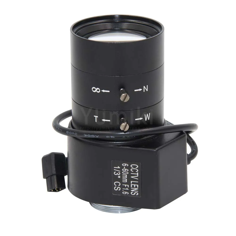 Yumiki 1.3MP 1/3 "6-60 мм F1.6 CS Mount постоянного тока с автоматической диафрагмой Варифокальный ИК Объективы для видеонаблюдения для фургон Камера за