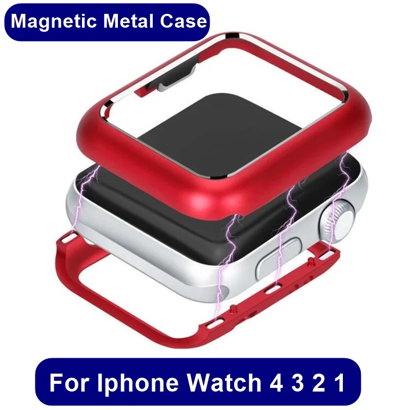 

Magnetic Adsorption Case For Iphone Watch 4 40MM 44MM Metal Bumper Flip Frame Protective Case For Iphone Watch 3 2 1 38MM 42MM