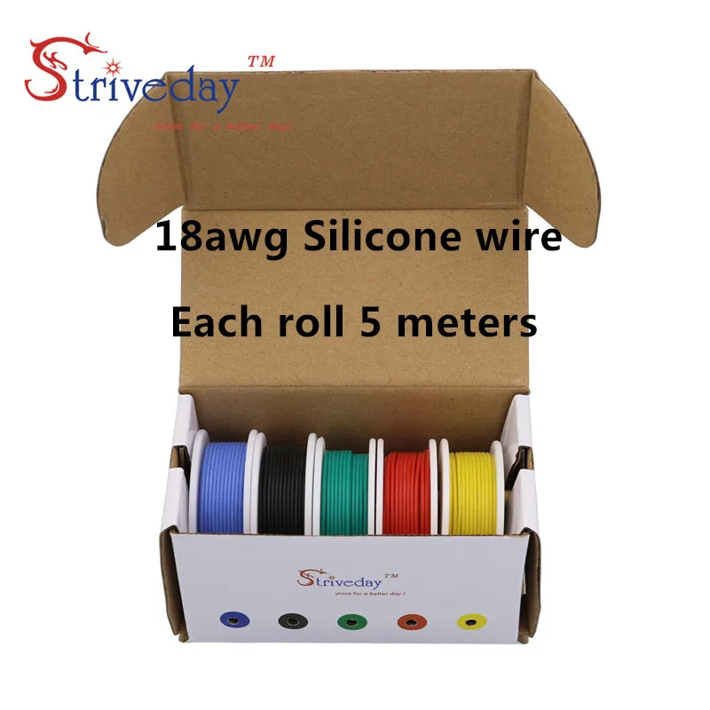 

25 meters/box 18AWG 5 meters Each colors Flexible Silicone Rubber Wire Tinned Copper line Kit 5 Colors DIY