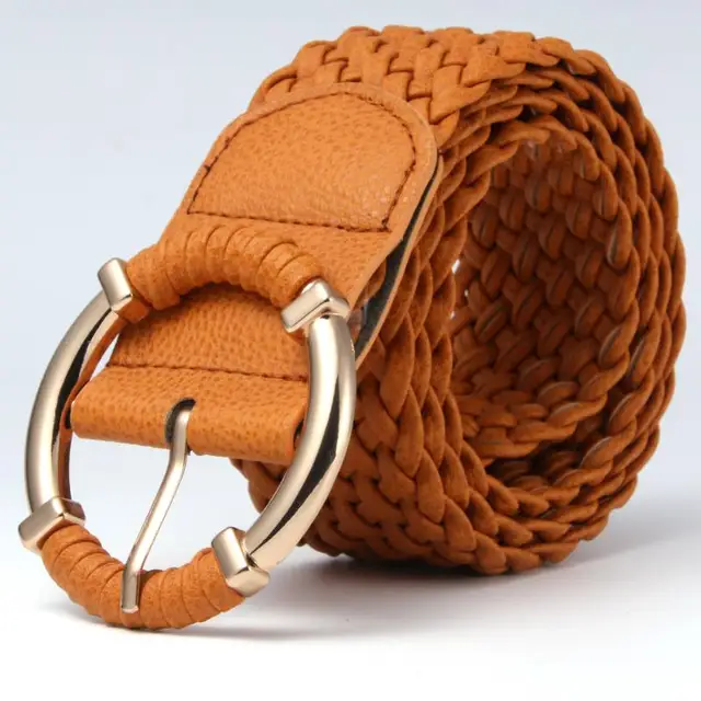 Fashion Metal Round Buckle Belt Design Novelty Style Knitted Solid Belt ...