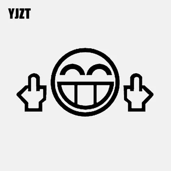 

YJZT 14.2CM*7.1CM Middle Finger Funny Face Vinyl Decal Car Sticker Black/Silver C3-1897