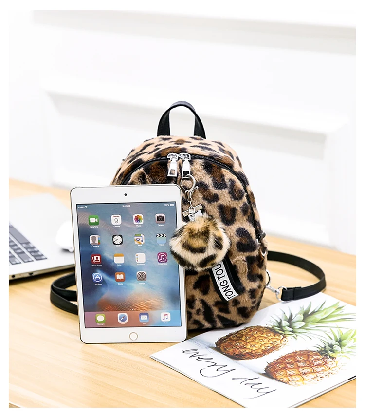 Зимний женский рюкзак из искусственного меха с леопардовым принтом, модный элегантный мини-рюкзак через плечо для девочек, школьный рюкзак на плечо, Mochila Feminina