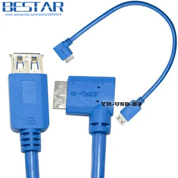 

(50pcs/lot) 30cm 1FT 0.3M USB 3.0 A female AF jack to Micro B male BM plug 90 degree left angle extension Cable USB3.0 MicroB
