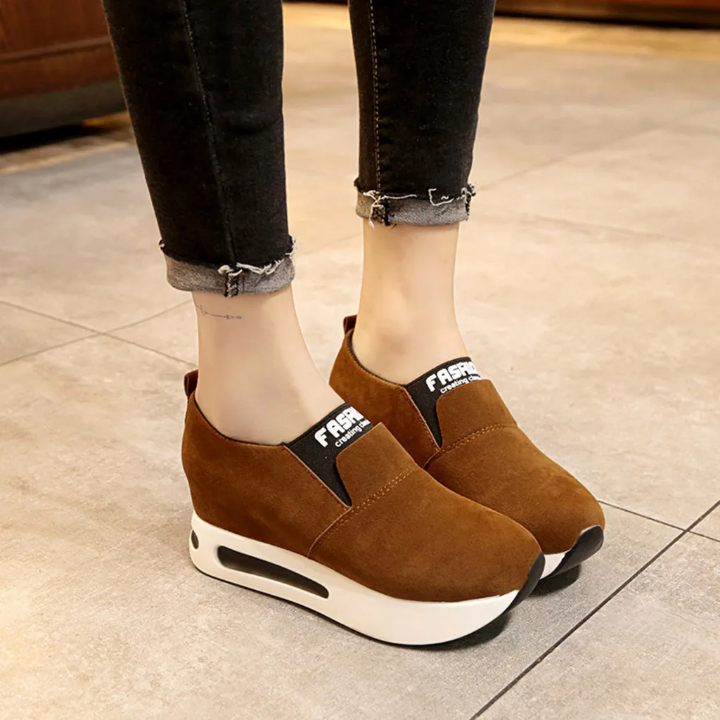 Scarpe donna/женская модная повседневная обувь из флока без шнуровки на толстой