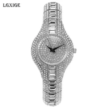 LGXIGE Luxury Ladies Silver Wrist Watch Brand Crystal Women Watches women fashion Dress Rhinestone watch montre femme