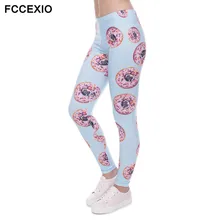 FCCEXIO 2017New arrival Women Leggings Trousers Donuts with pugs Print Legging Blue Leggins Slim High Elasticity Legins Womens P