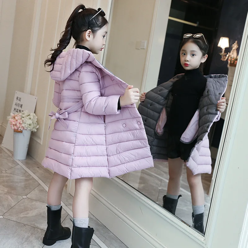 Пальто с хлопковой подкладкой детская верхняя одежда для девочек Новинка года, теплая парка двухцветная ветровка с капюшоном От 5 до 14 лет зимние куртки для девочек-подростков - Цвет: PINK coat