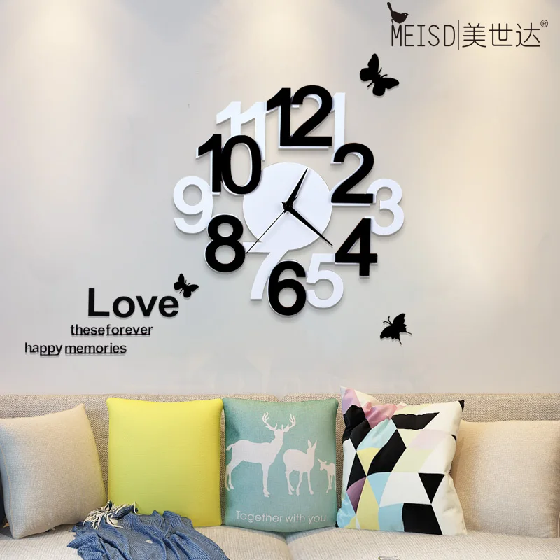 

Free Shipping Modern Design Large Digital Wall Clocks With Wall Stickers Silent Acrylic Hanging Clock Metal Needle Quartz Watch