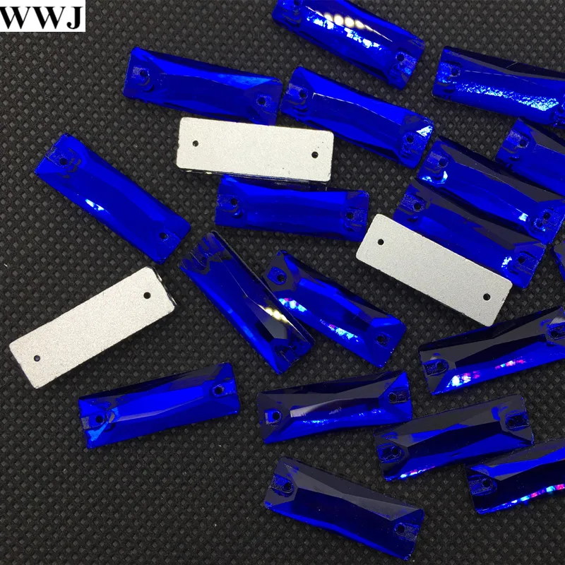 

7x21mm 24pcs Cosmic Baguette Sew On Glass Crystal Stones cobalt Color Rectangle Sewing Crystal Long Sewing Beads