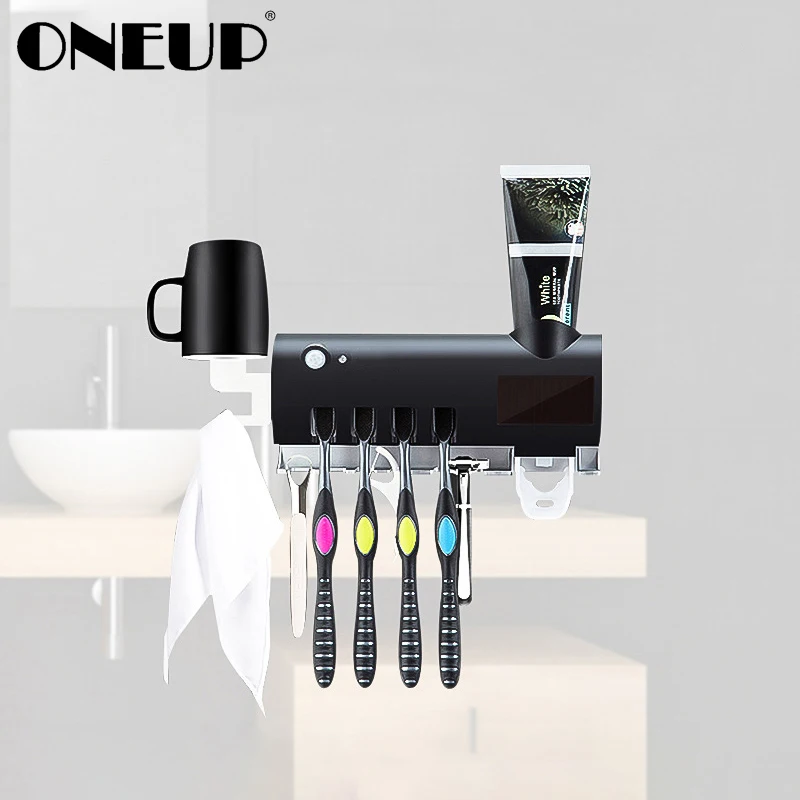 ONEUP Антибактериальный УФ держатель для зубных щеток Автоматический Диспенсер для зубной пасты домашний стерилизатор настенный набор аксессуаров для ванной комнаты