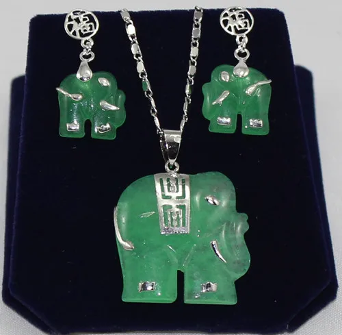 

fashion new design jewelry green jade elephant earrings &pendant