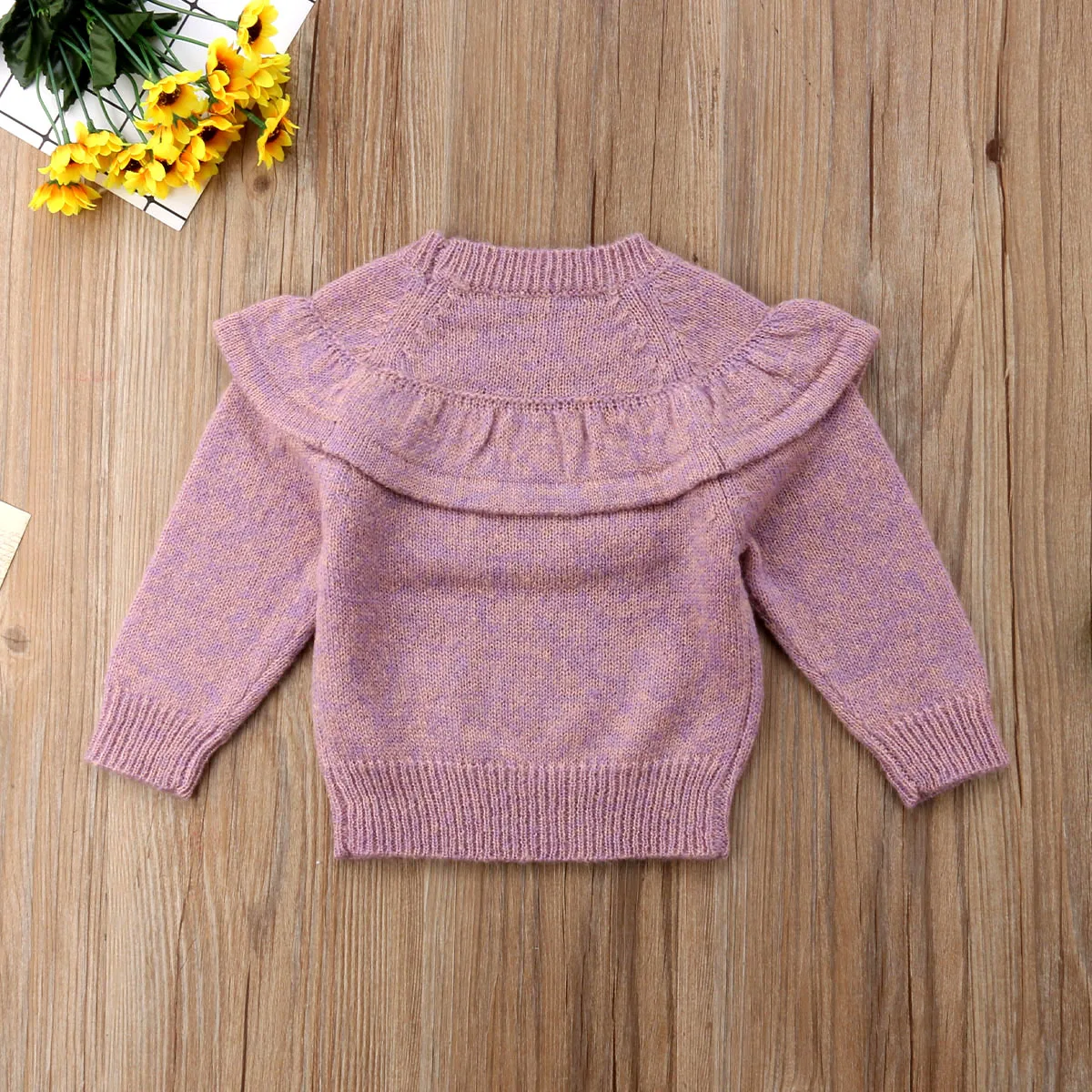 Новинка года; брендовый вязаный свитер с оборками для маленьких девочек 6, 12, 18, 24 месяцев; сезон осень-зима; теплый пуловер; милая одежда