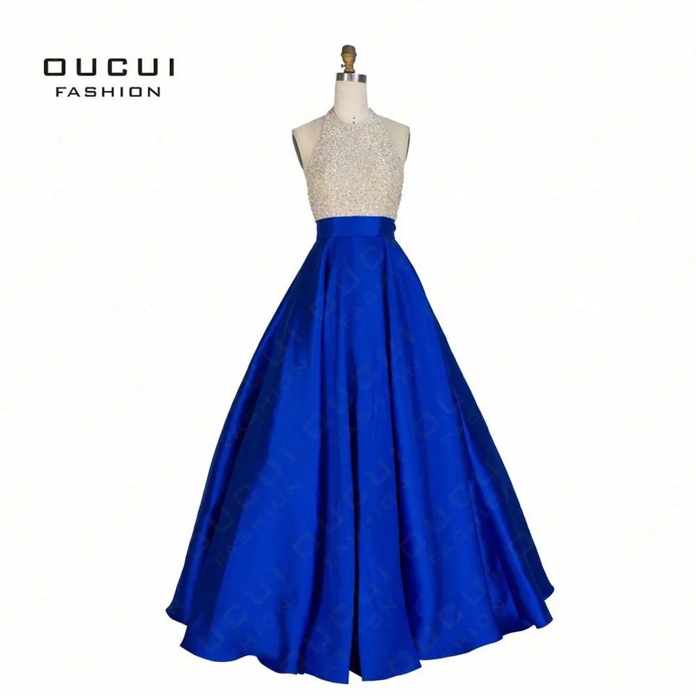 Длинное сексуальное платье для выпускного вечера с блестками и кристаллами, вечерние платья Королевского синего цвета, вечерние платья OL102881