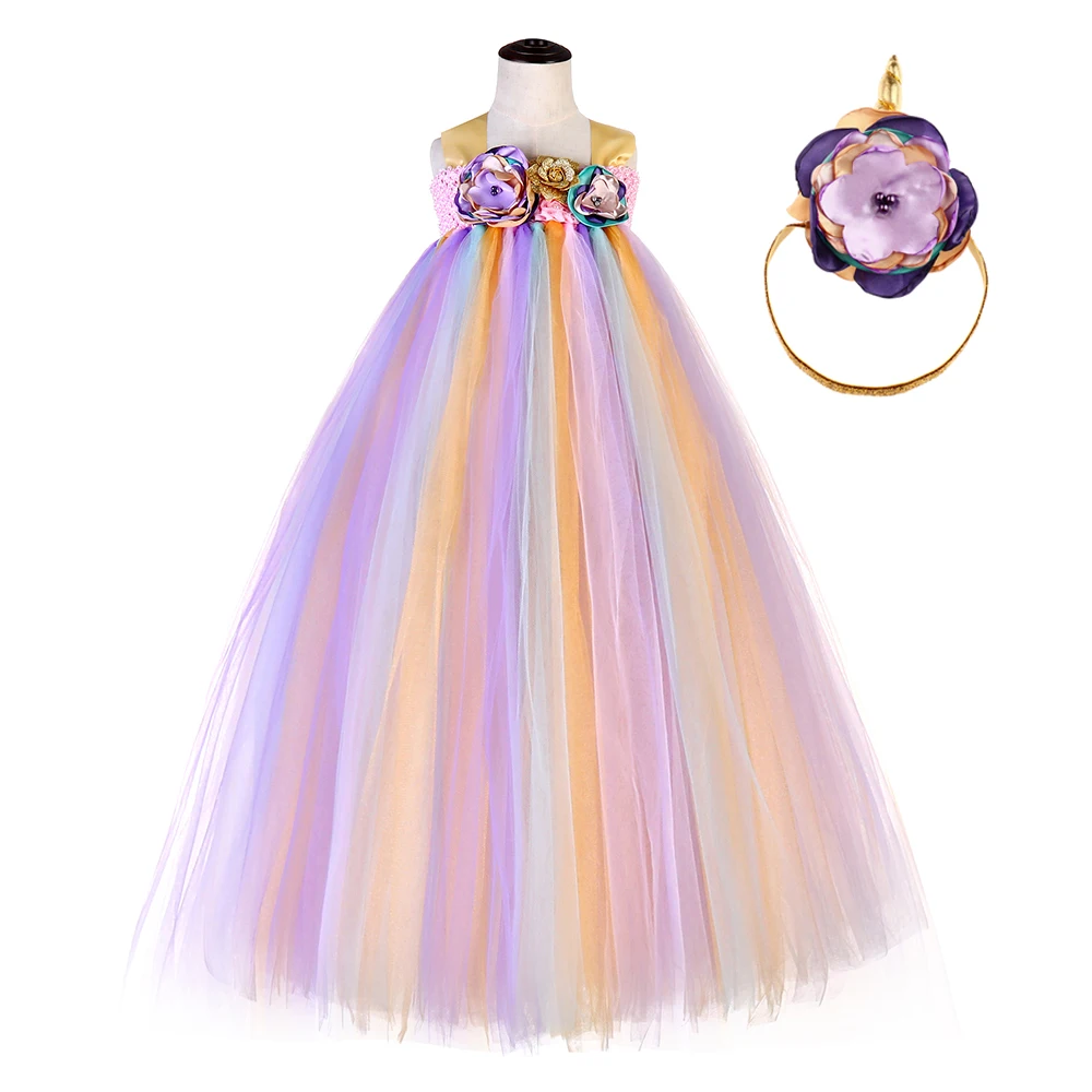 

Little Kids Pony Unicorn Tutu Birthday Dress for Girl 11t Child Pastel Party Dress Girl Clothes Ankle Length O-neck Flower Dress